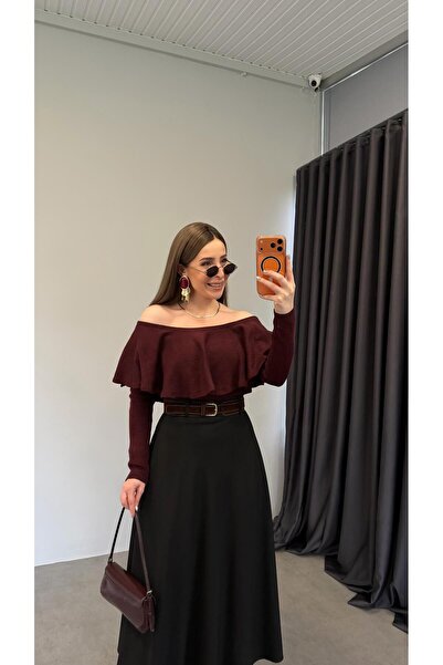 elif teke Mantelo Madonna Yaka Triko Kazak Bordo
