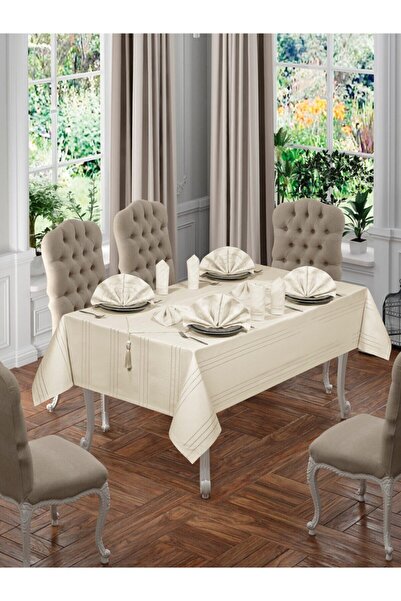 CB.B. TÜRK İŞİ HOME طقم مفارش طاولة 26 قطعة مقاس 160x260 مع مفرش طاولة إليزا ...