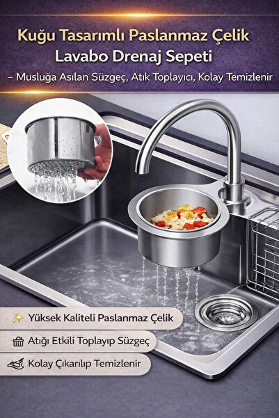 Hane Dostu Kuğu Tasarımlı Paslanmaz Çelik Lavabo Drenaj Sepeti – Musluğa Asıl...