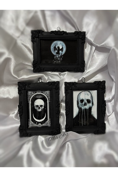 Milo Art El Yapımı 3’lü Gotik Küçük Çerçeve Seti Siyah Beton Çerçeve Seti Min...