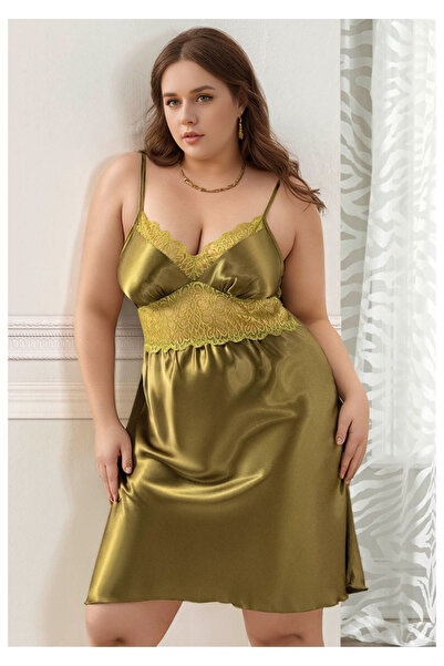 QKK Cămașă de noapte din satin kaki pentru femei, mărime mare - Îmbrăcăminte ...