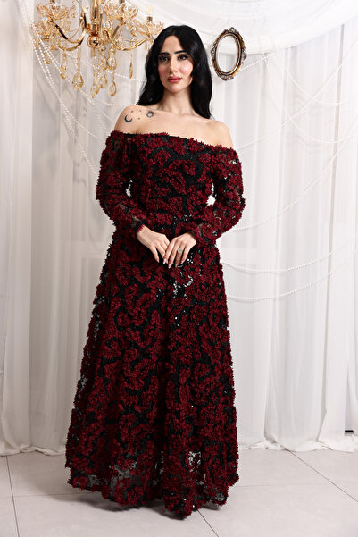 naseej فستنا سهرة ورود عنابي خيال