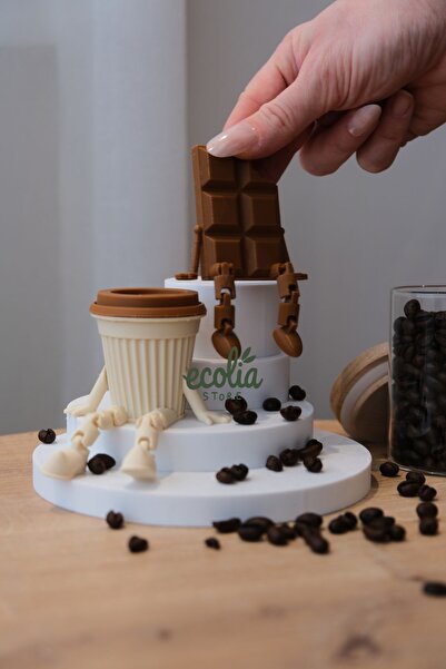 ecolia store İkili Sevimli Çikolata ve Karton Kahve Biblo Seti - Sallanan Bac...