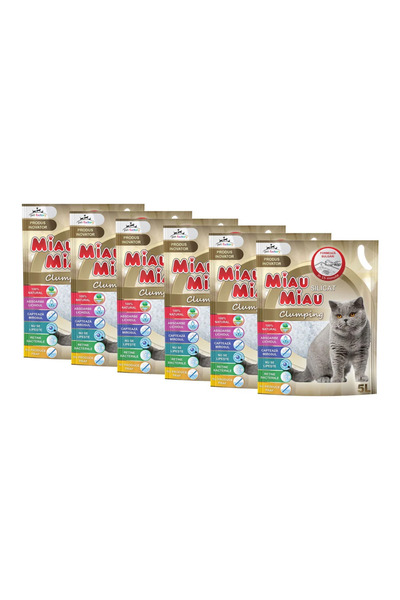 MIAU MIAU Set of 6 x Hygienic cat litter Miau Miau, Clumping, Silicate 5L