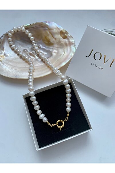 JOVİ ATELİER 45cm Sertifikalı Doğal Gerçek Kadın İnci Kolye Gemici Kilit