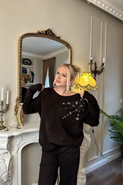 lizge giyim Boat Neck Stone Detail Knitwear Sweater