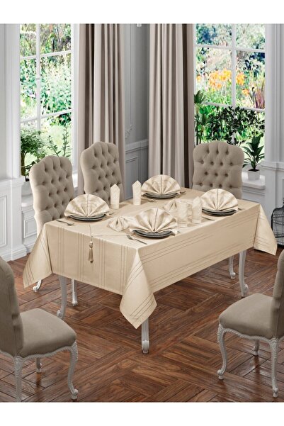 CB.B. TÜRK İŞİ HOME طقم مفارش طاولة 26 قطعة مقاس 160x260 مع مفرش طاولة إليزا ...