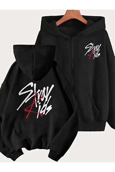 Touz سترة ستراي كيدز سوداء بغطاء رأس قصة فضفاضة