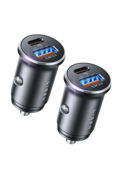 LISEN [Pachet 2x] Încărcător auto cu USB, licență Type-C, PD 36W