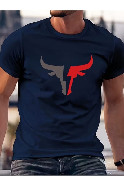 ARREVIAN Tricou Barbati Big Bull, casual, regular fit, lejer, 100% bumbac, de...