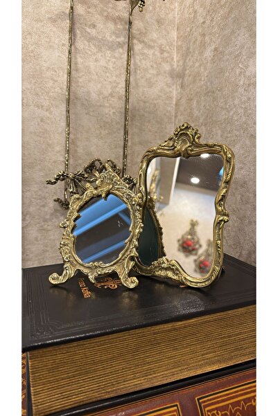 Jurjum Pirinç Makyaj aynası Antika Görünüm Vintage Varaklı Ayna Gold