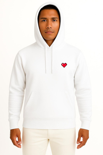 Bahriyeli Collection Hooded Pixel Heart Cep Printed Unisex Sweatshirt