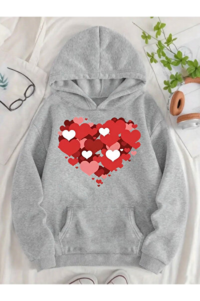 Flow touch Kalip Printed women's/men's unisex Oversized Hooded 3-thread gray ...