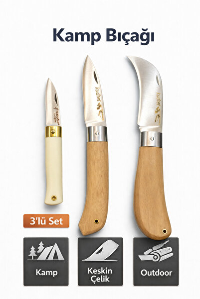 SENBANG Kamp Bıçağı Seti 3’lü – El Yapımı Keskin Çelik Outdoor Bıçak, Ahşap v...
