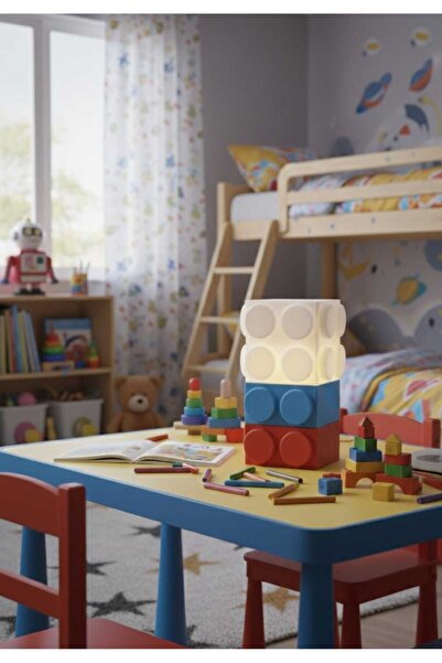muggle design 2 Blocklu Renkli LEGO Blok Lamba – Dekoratif Gece Lambası Çocuk...