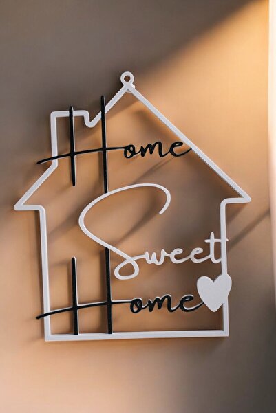 ecolia store "Home Sweet Home" Yazılı Kalp Detaylı Dekoratif Duvar Objesi - M...