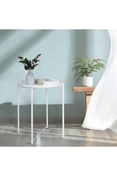 BLOOMING TIME Round Side Table, Metal Outdoor End Table, Modern Coffee Table