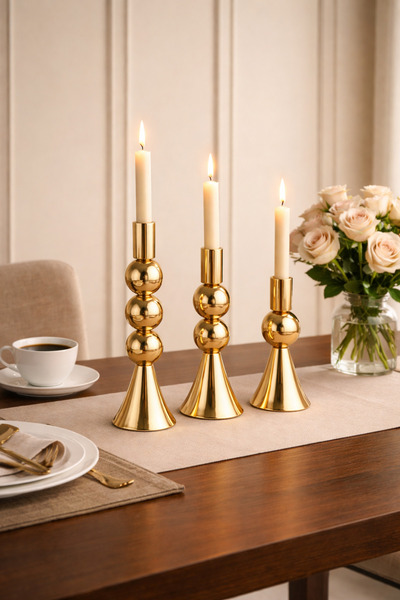 EvLight Mia 3’Lü Gold Şamdan Mumluk