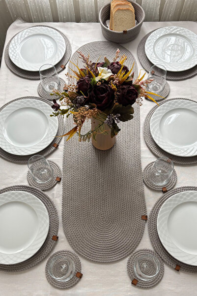 MS Glassware Set de 14 piese: traversă gri, farfurie, set de suporturi pentru...