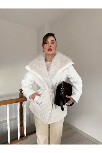 YK FASHION Kürk Yakalı Bağlamalı Mont
