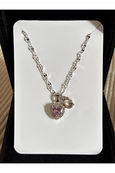 bijoux uniques Çelik pembe kalpli G harfli kadın kolye