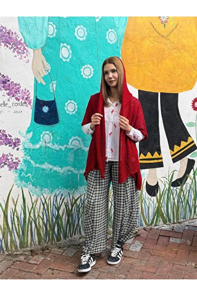 Miss Boheme Red Color Hooded Mercerized Cardigan