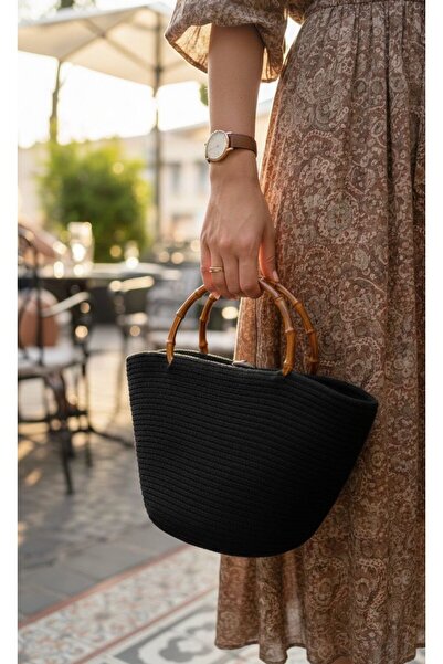 LİORA DESING Bamboo Handle Handbag / Cord Cotton Rope Handbag