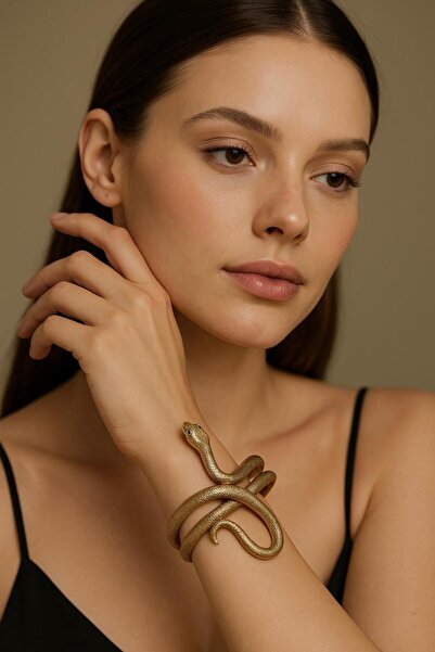 HAZAL KAYA ATELIER Snake Figured Steel Handcuff Women's Bracelet