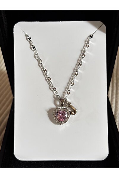 bijoux uniques Çelik pembe kalpli J harfli kadın kolye