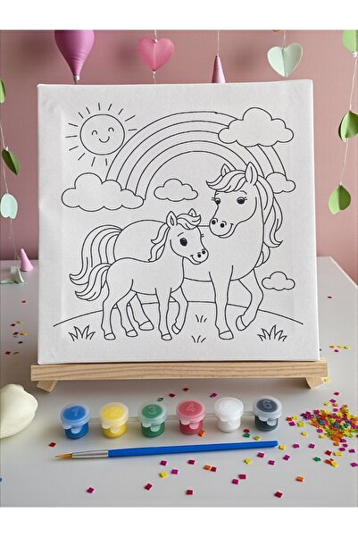 Asra Çocuklar İçin Tuval Boyama Seti (Tuval, Şövale, Fırça ve 6 Renk Akrilik ...