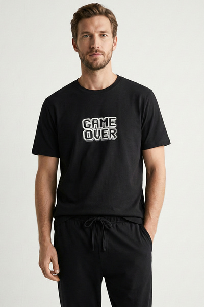 Elemge 100% Cotton Tok Combed Cotton Single Jersey Men's 2-Piece Pajama Set C...