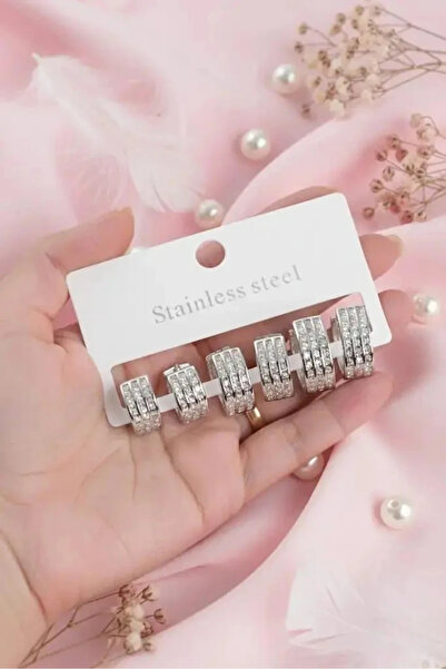 Dorvina 316L Steel Zircon Stone Silver Color Hoop Earrings Set Tarnish Resist...