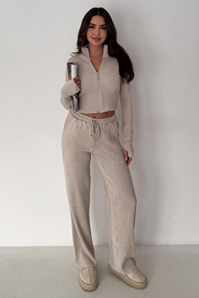 Noa&Noa Women's Zippered Ribbed Set – Black Motion