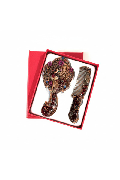 MD Moda Accessories Vintage Tavus Kuşu Desenli El Aynası ve Tarak Seti – Taş ...