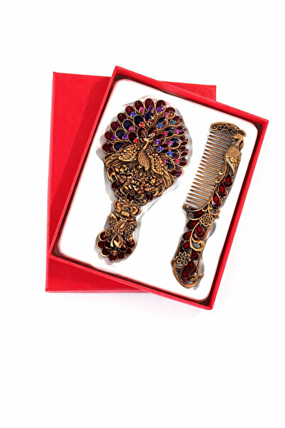 MD Moda Accessories Vintage Tavus Kuşu Desenli El Aynası ve Tarak Seti – Taşl...
