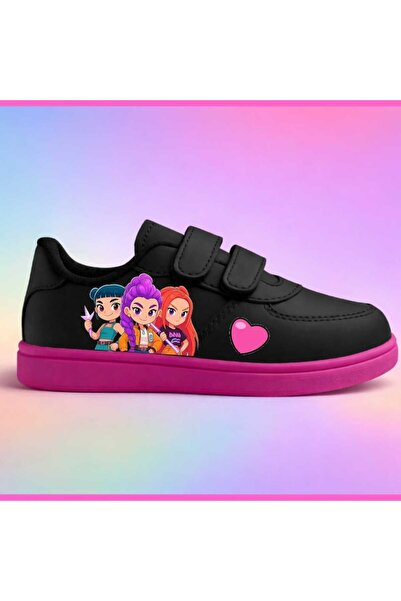 lias desing Demon Huntrelex Sword Heart Printed Black Pink Sole Children's Sp...