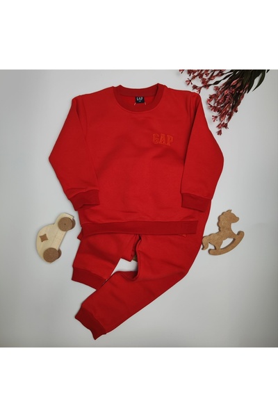 moda rüyası Red Unisex Kids Tracksuit Set Fleece-Lined Bottom and Top
