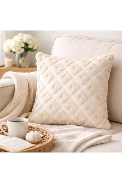 ZEYNO HOME TEKSTİL Peluş Kırlent Kılıfı 45x45 cm | Krem Renk | Tek Taraflı