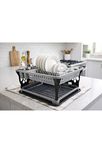 IRILIS Plastic dish drainer with collection tray, cutlery holder included, gr...