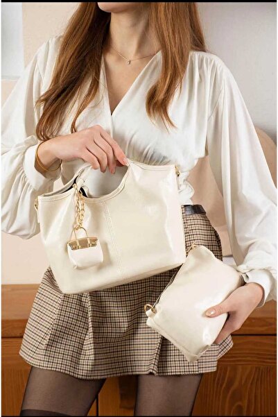 ÖZÜM TAKI Women's Puppy Crossbody Shoulder Bag Cream