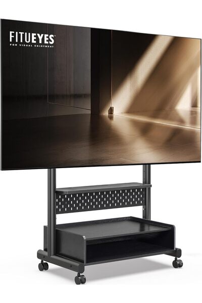 FITUEYES Depolama Raflı ve Tekerlekli Mobil Köşe TV Sehpası, 40–85 İnç