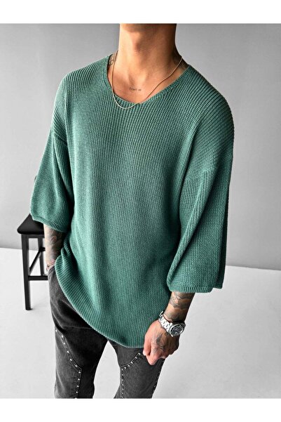 elkumoda Men's Premium Oversized Knitwear Knitted T-Shirt Relaxed Fit Summer ...