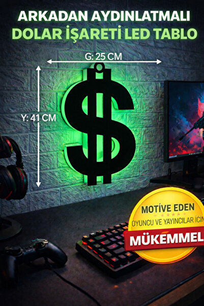 özgün lazer 3d dekor baskı LED Işıklı Dolar ($) Masa & Duvar Lambası – Yeşil ...