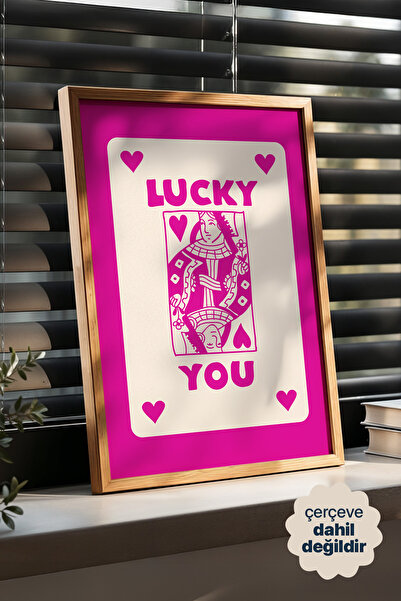Persona Istanbul "Lucky You" - Retro Pembe Kupa Kızı ve Şans Posteri (Çerçeve...