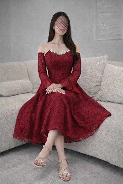 RWETA Red lace dress with crystal collar