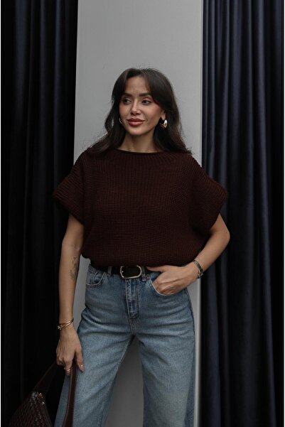 Havoş Brown Sleeves Shoulder Pad Piece Sweater