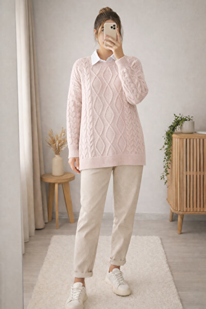 MODAQU Knitted Pattern Casual Knitwear Sweater - Powder
