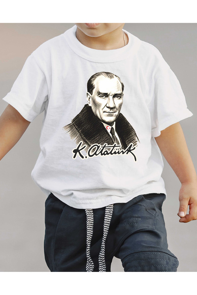 F17 Ajans Tricou pentru fete și băieți, cu imprimeu cu semnătură și portret c...