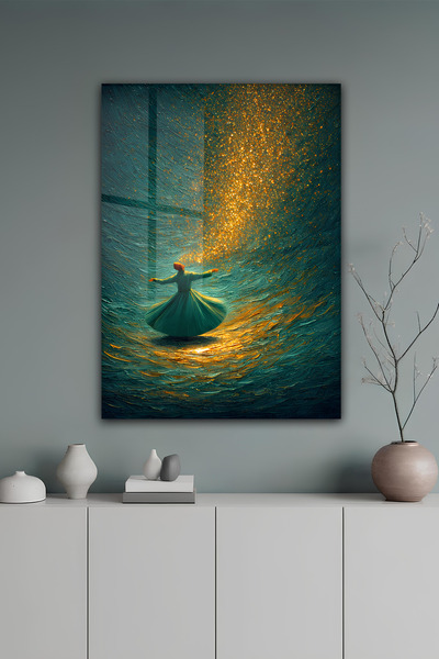 kutuTR Semazen Ve Altın Işık Efekti Temalı Temperli Cam Tablo 50x70 Cm 2D UV ...