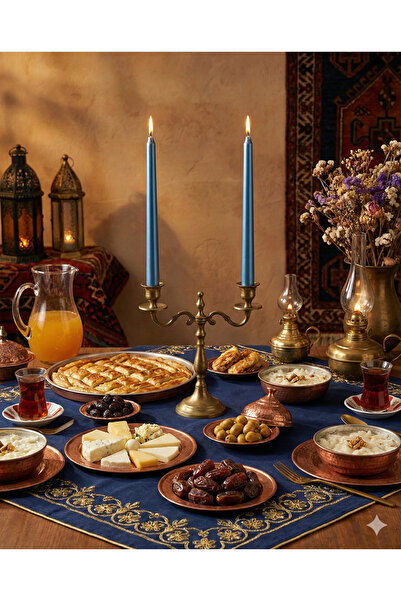 Verda Desing Hediyelik Kutuda Ramazan Tasarımlı Dekoratif Metalik Mavi Şamdan...